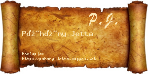Páhány Jetta névjegykártya